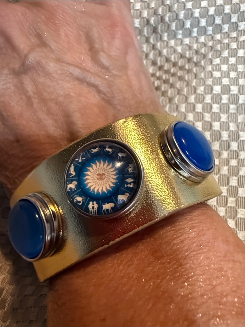 Gold Color Snap Blue and Silver Zodiac Snap Bracelet